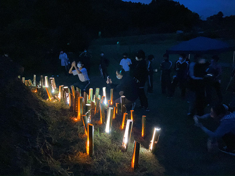 みんなの想火プロジェクトでの竹あかり灯火・（続）富士見高校生徒による「縄文の竹あかり」づくり